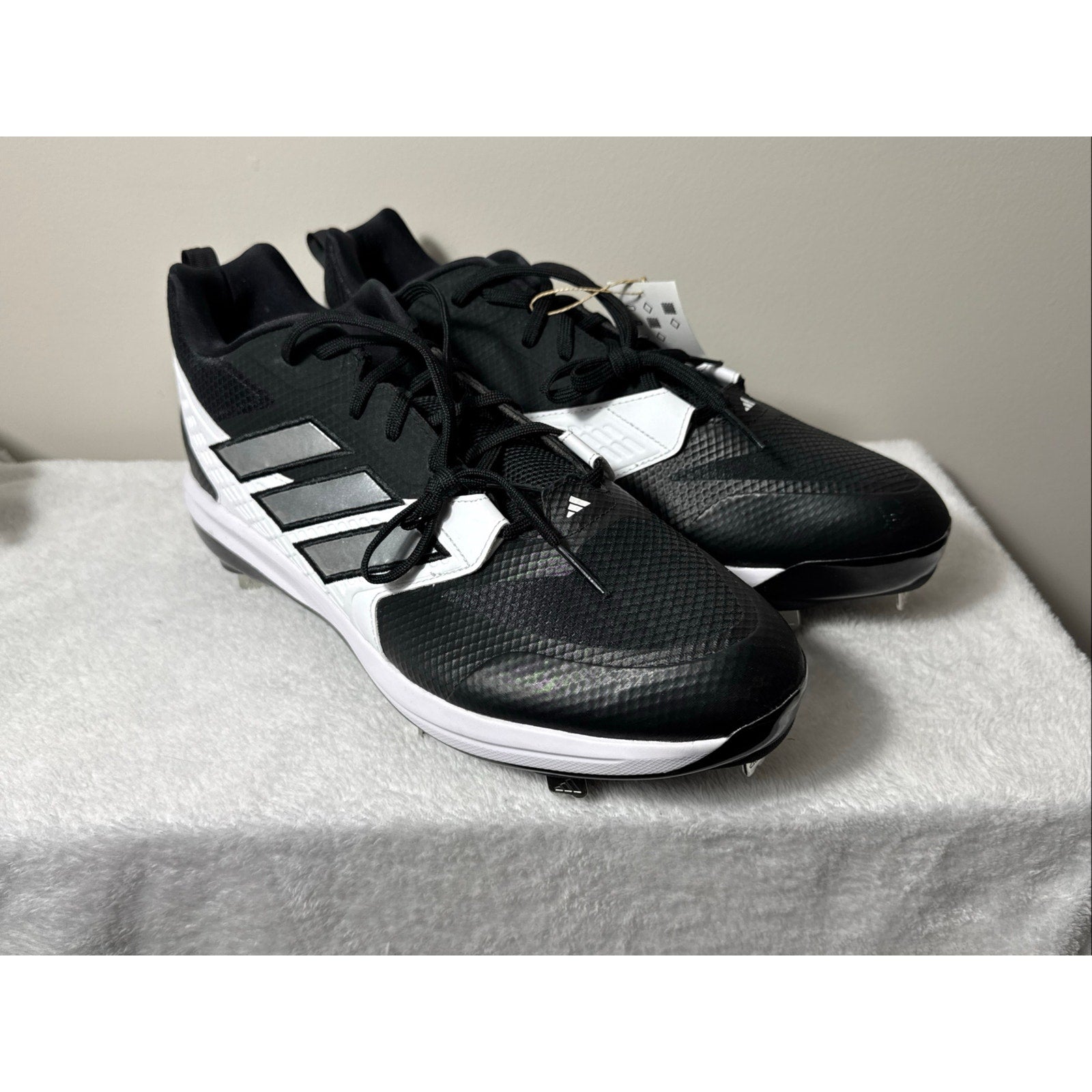 adidas Icon 8 baseball cleats men’s size 17 black silver white NWT metal spikes