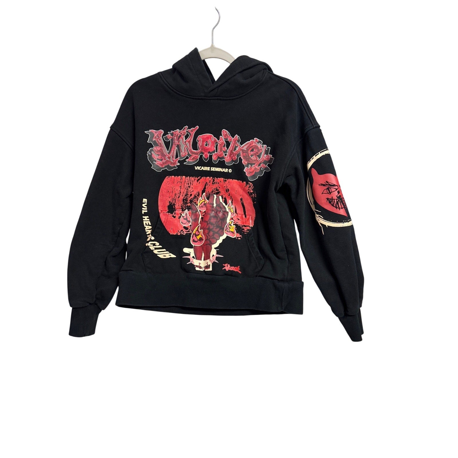 Vicaire Seminar Evil Hearts Club Graphic Hoodie Black XS Y2K Goth Streetwear