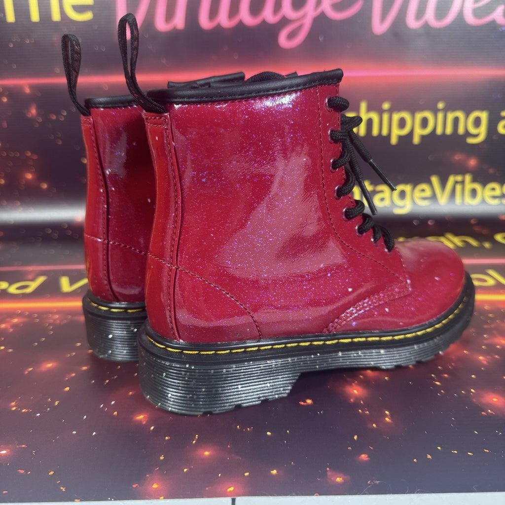 Dr. Martens 1460 J Glitter Red Patent Lace Up Boots Side Zip Youth US 2 EU 33