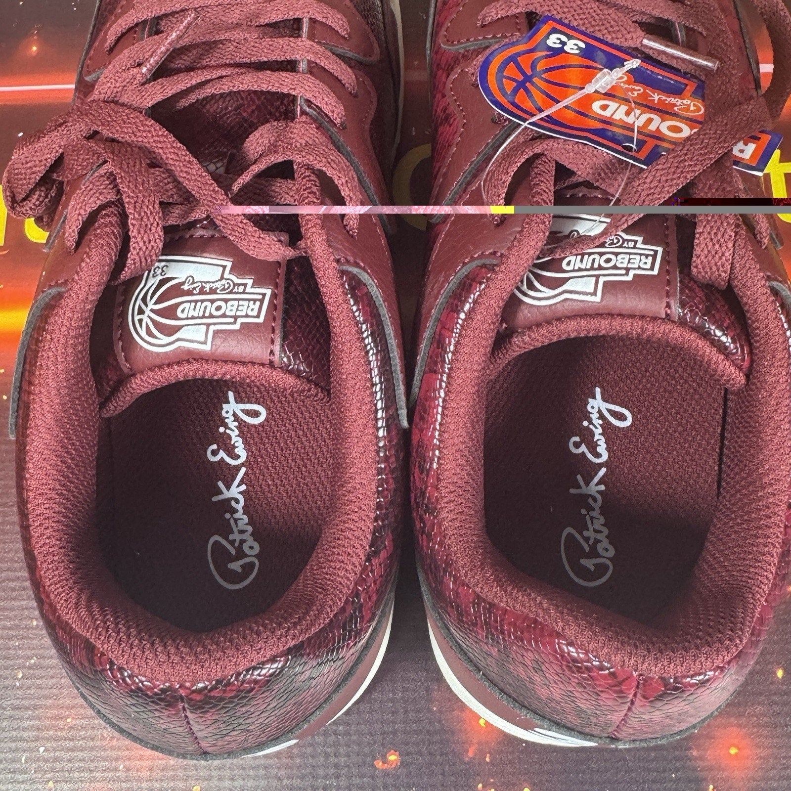 Patrick Ewing Rebound Backcourt Snake Burgundy Sneakers Shoes 1RMSN06-117 8.5