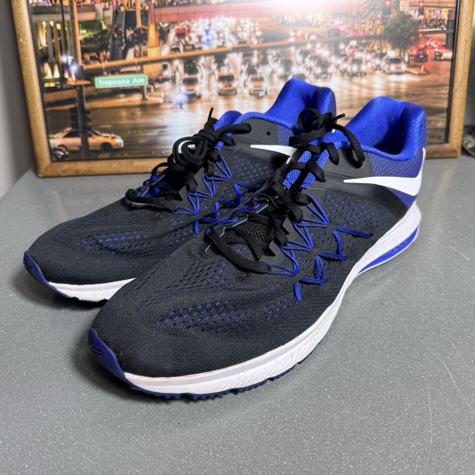 Nike Zoom Winflo 3 Mens Size 15 Blue Black Athletic Running Shoes Sneakers