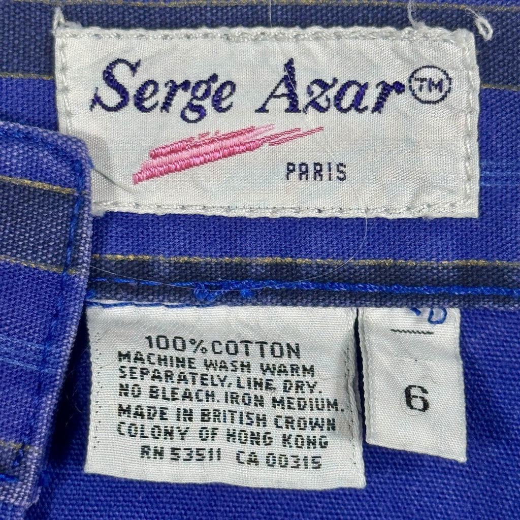 Vtg 1980s Serge Azar Paris Striped Cotton Midi Skirt Women 6 24” Blue Hong Kong