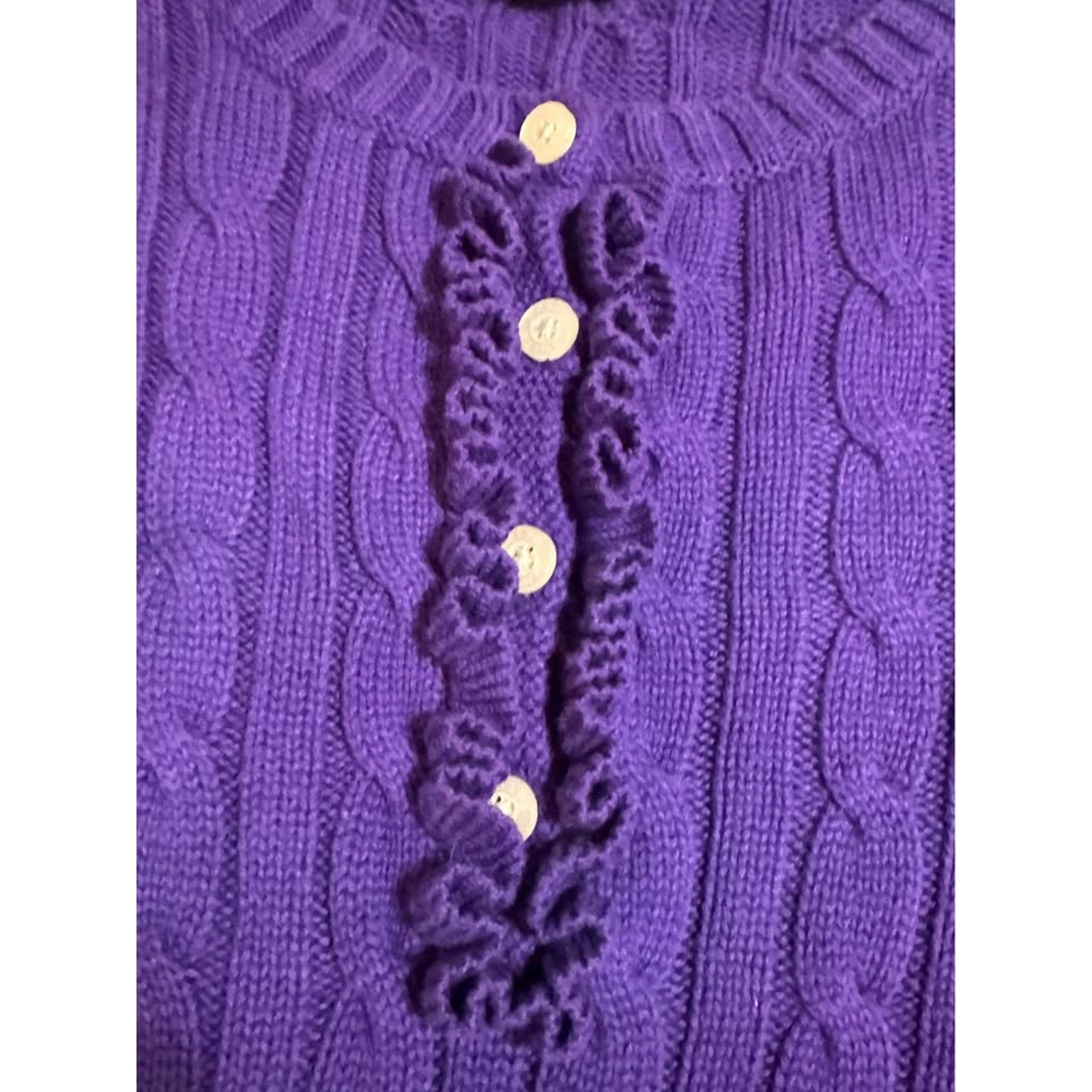 Vtg Polo Ralph Lauren Cable Knit Sweater Purple Yellow Pony Women XL 16