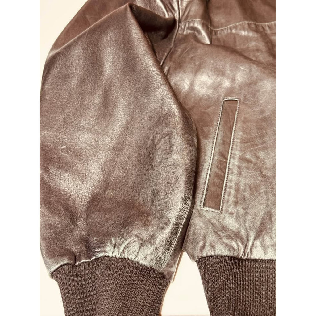 Vintage 1980s/1990s Tannery West Black Leather Bomber Jacket XL Genuine Leather