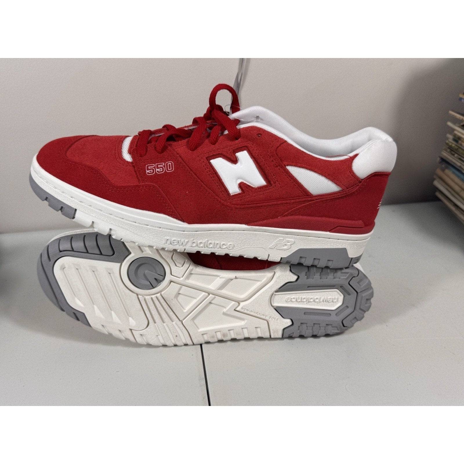 New Balance 550 Suede Team Red BB550VND Men’s 11.5 Retro Low Basketball Sneaker