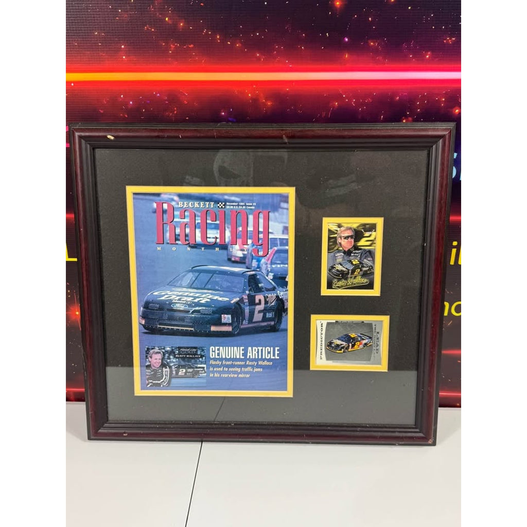 Vintage Rusty Wallace NASCAR Beckett Racing Monthly Framed Collector Display 18” x 16.5”