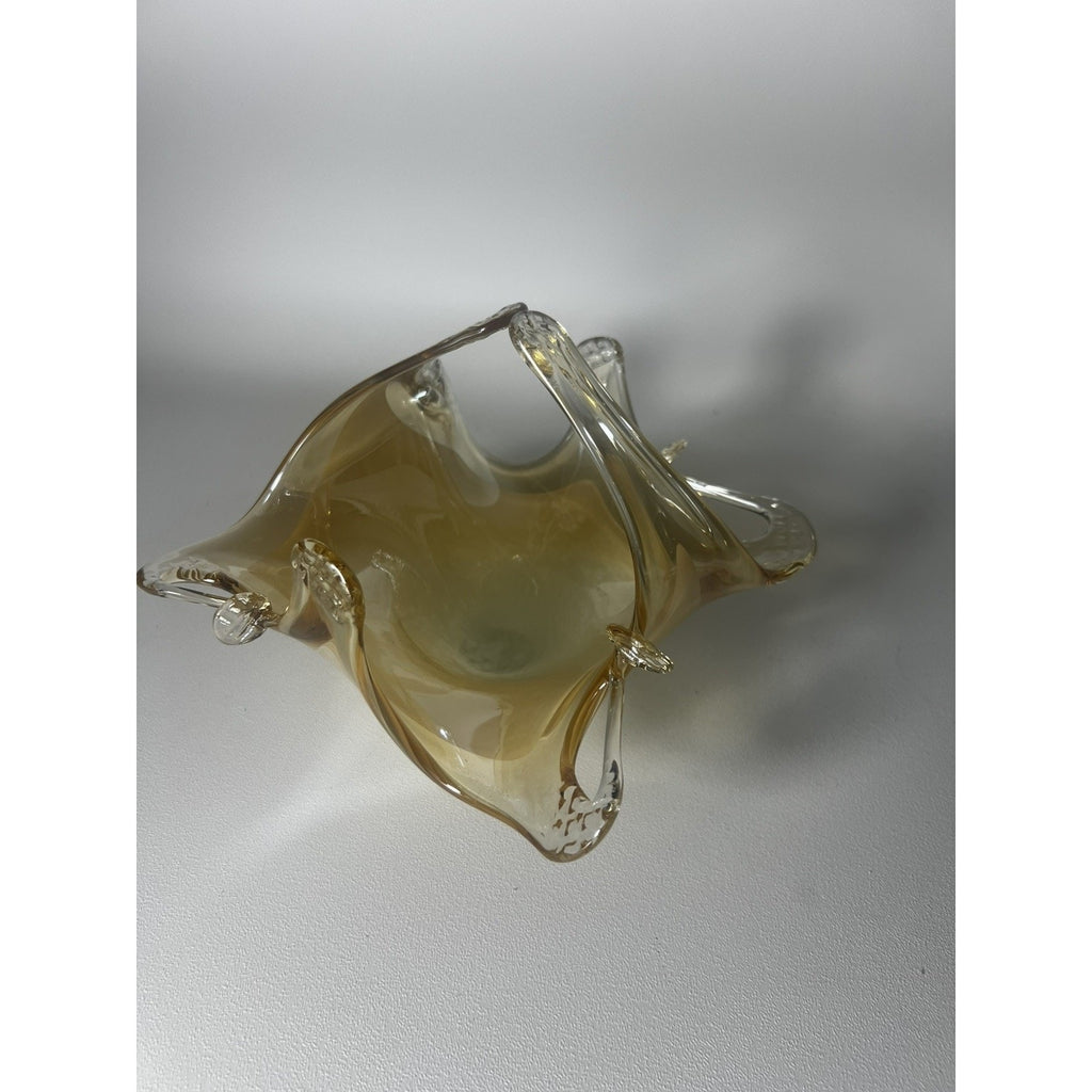 Lavorazione Arte Murano Glass Bowl made in Italy, Amber And gold