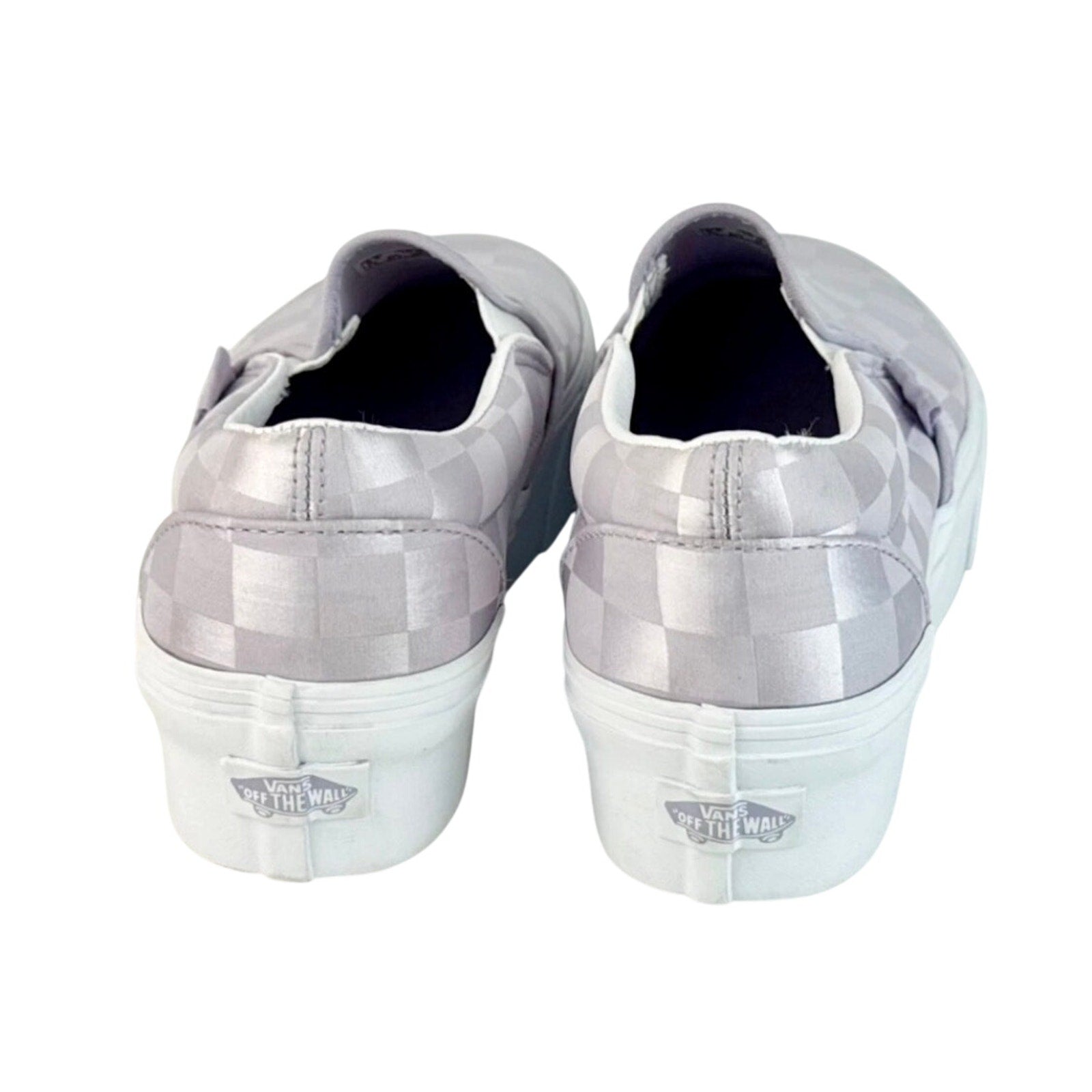 Vans Classic Slip-On Stackform Checkerboard Satin Lilac Purple Platform Shoes W7