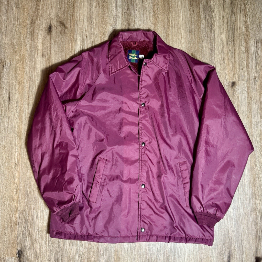 Vtg Weather Breaker Sherpa Lined Coach Jacket USA Burgundy Nylon Men’s L Tall