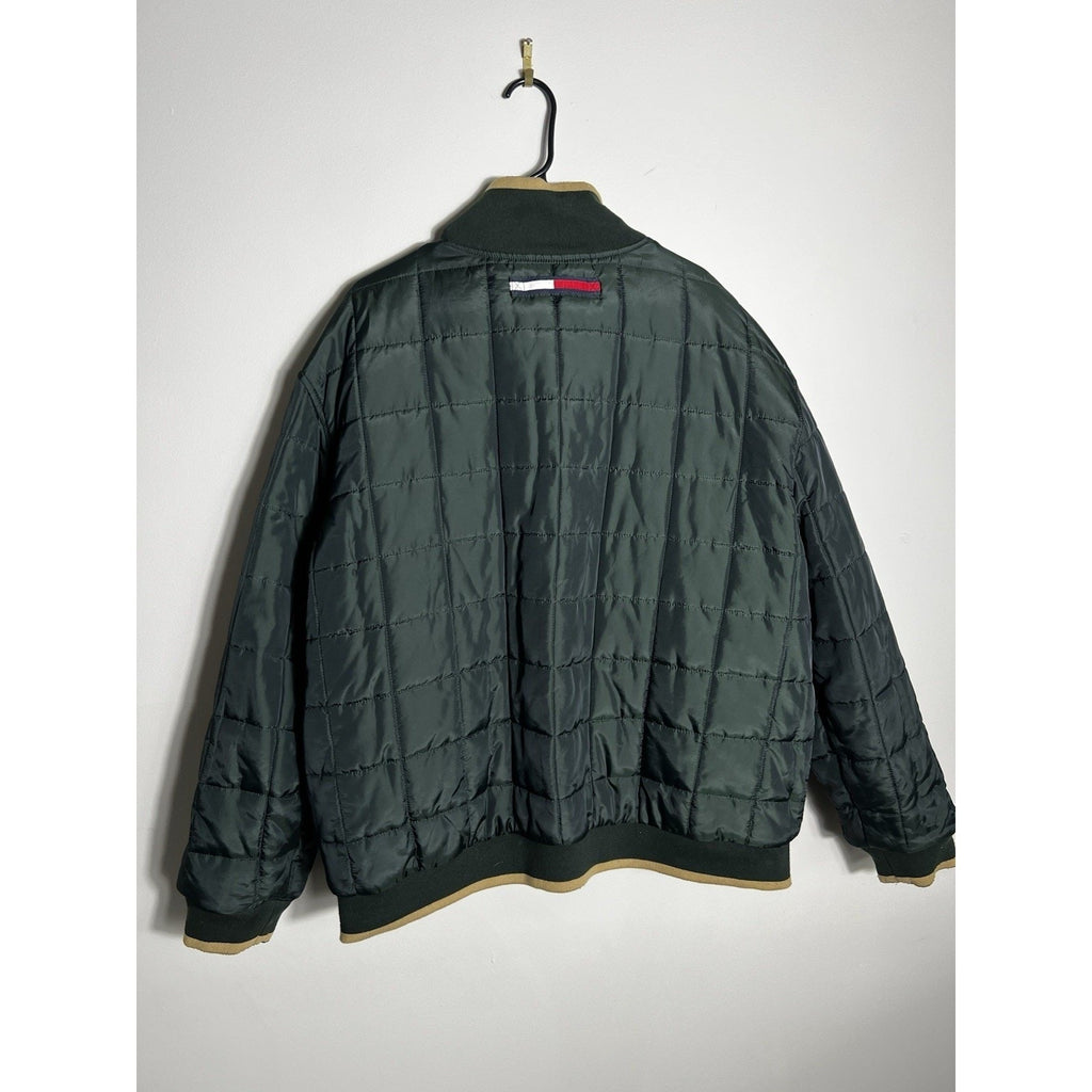 VTG 90s Tommy Hilfiger Reversible Bomber Jacket Tan Green L/XL Puffer Coat Y2K