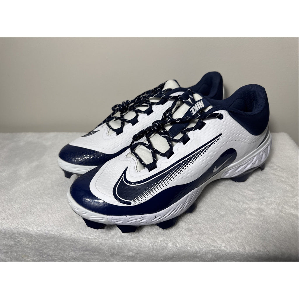 Nike Men's Alpha Huarache Elite 15 Low MCS Baseball Cleats White Navy FD6255-107