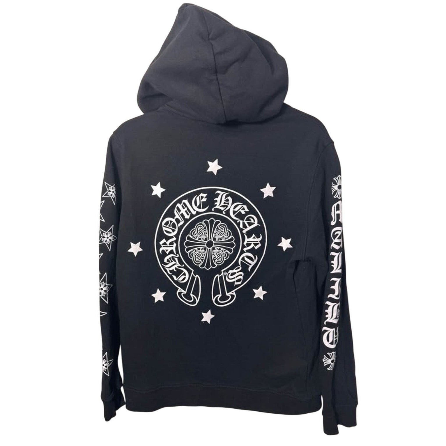 Black Chrome Gothic Cross Graphic Hoodie Sz L Streetwear Hearts Pullover
