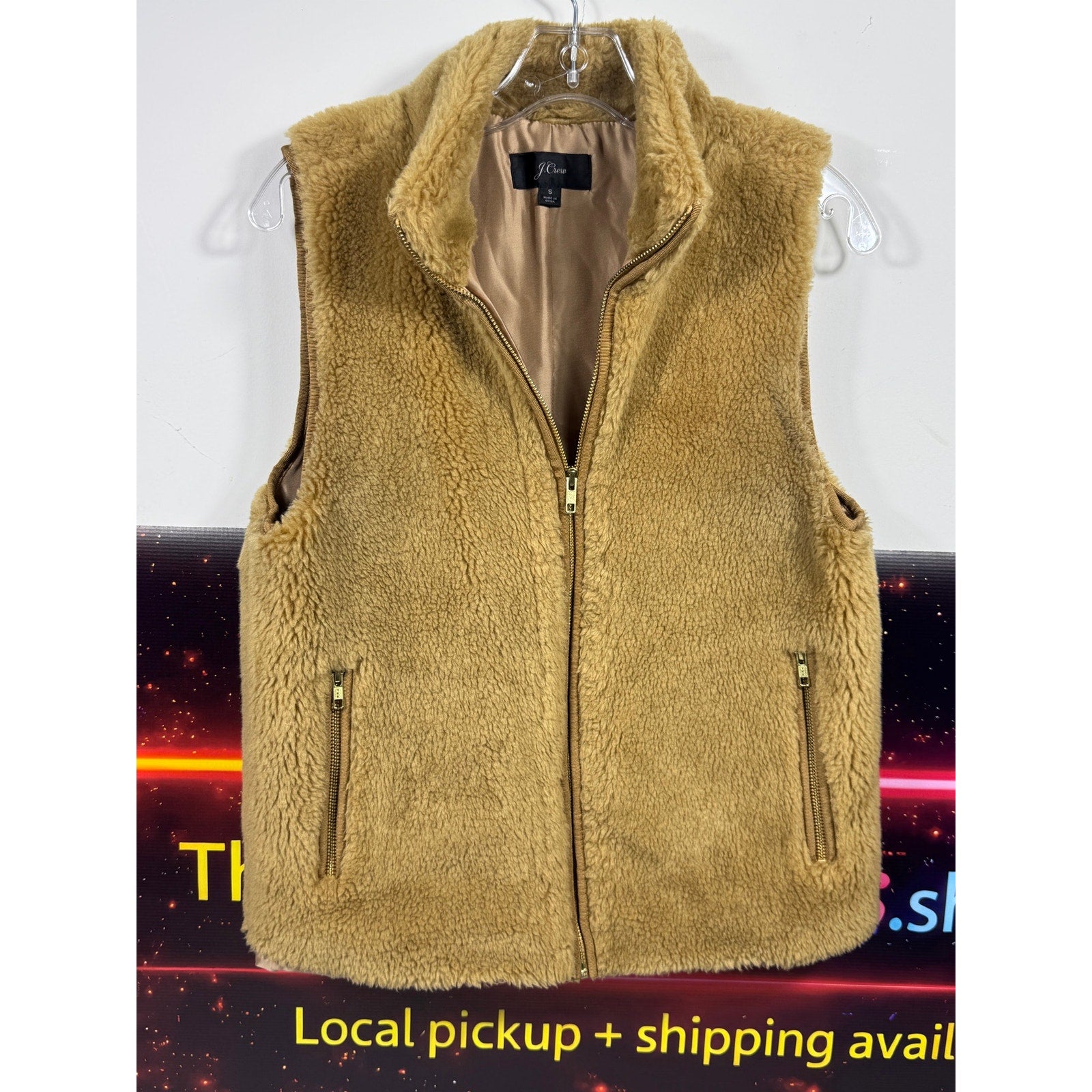 J.Crew Sherpa Fleece Vest Womens Small Beige Tan Teddy Full Zip Cozy Fall 2018