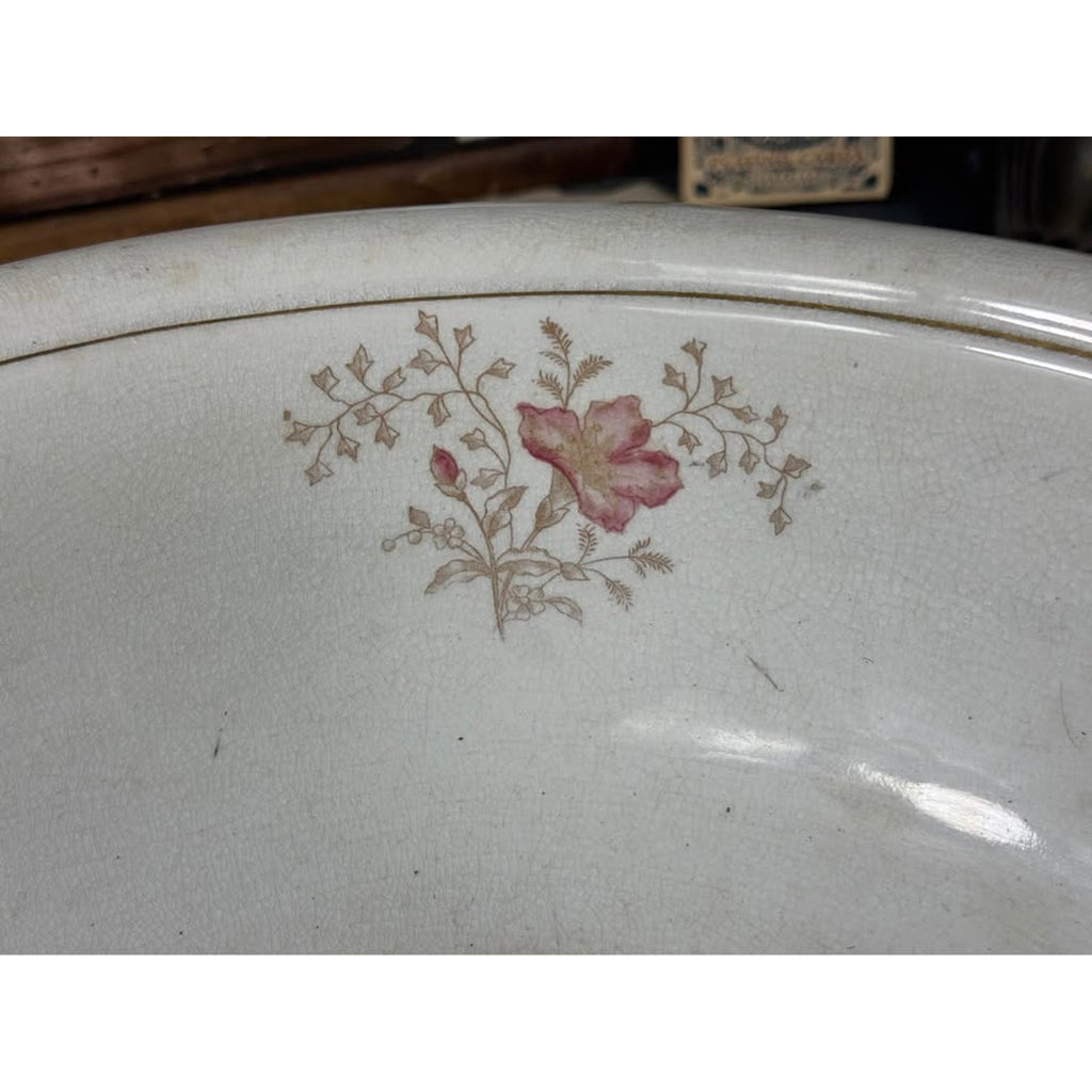 Copied - Late 1800s Vintage O.P. Co Ironstone Wash Basin & Pitcher Set Floral Gold Trim Excelsior