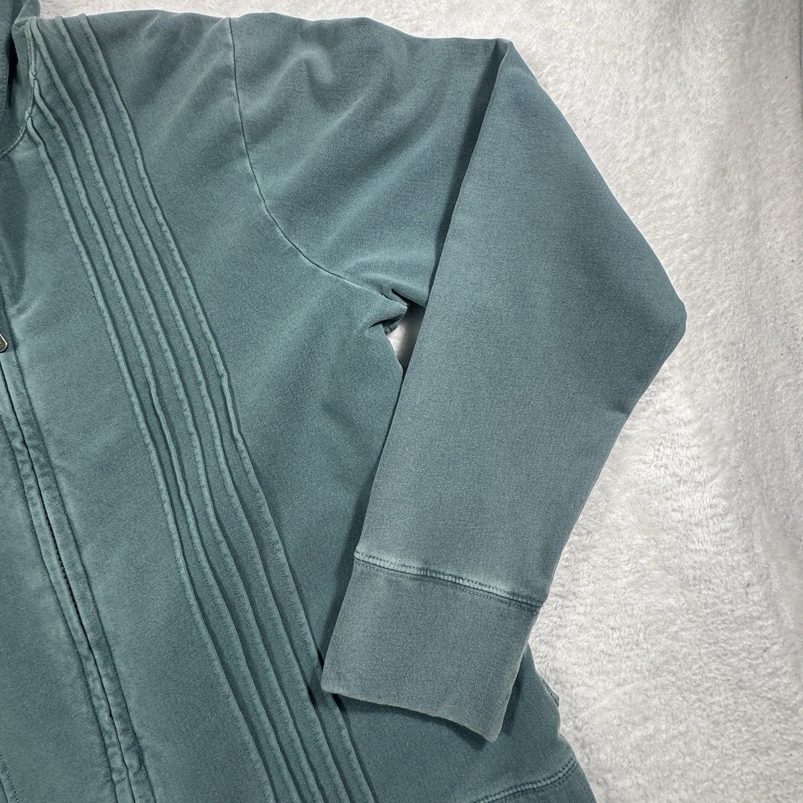 Woolrich Garment Dyed Full Zip Hoodie Womens M Blue Green Stretch Sweatshirt