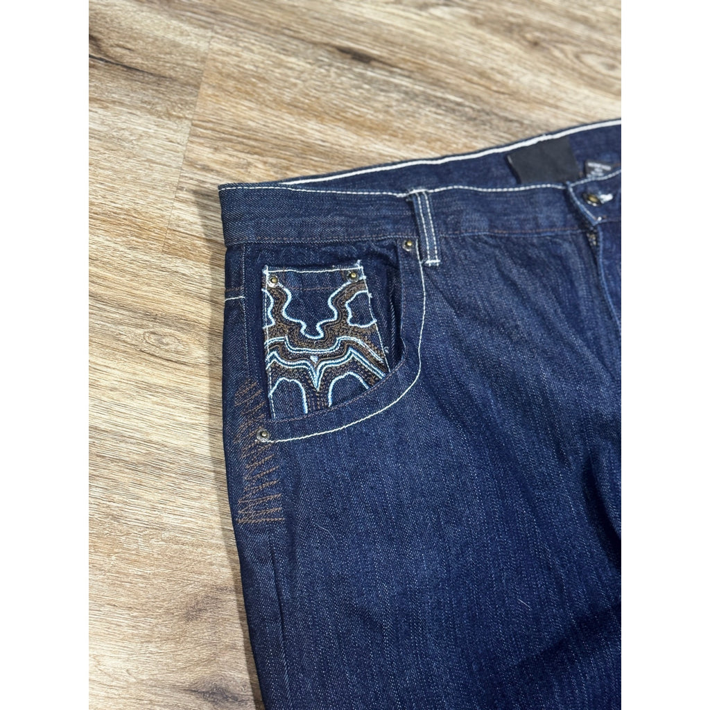 Vintage DON Y2K Baggy Dark Wash Embroidered Pocket Jeans Men’s 42 Hip Hop Skater