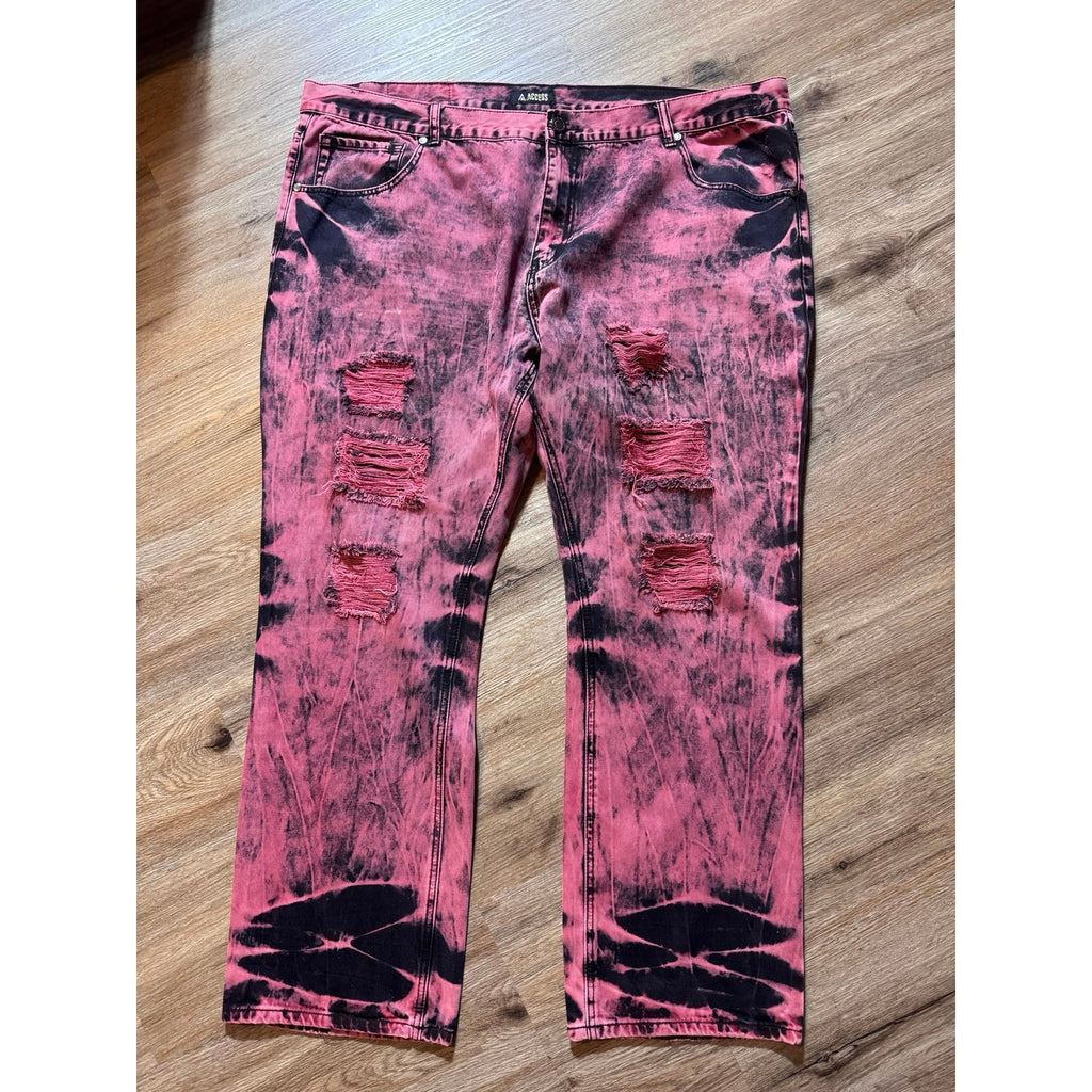 Access Apparel Pink Black Acid Wash Distressed Jeans 48x33 Y2K Streetwear Skater