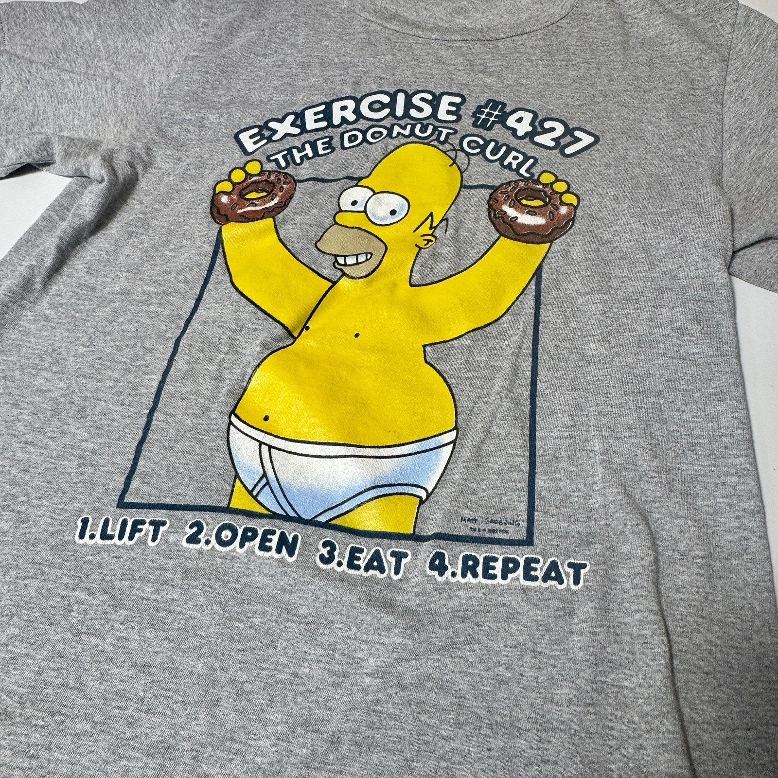 Vintage Homer Simpson Donut Curl Exercise T-Shirt Men's Medium Changes 2002 USA