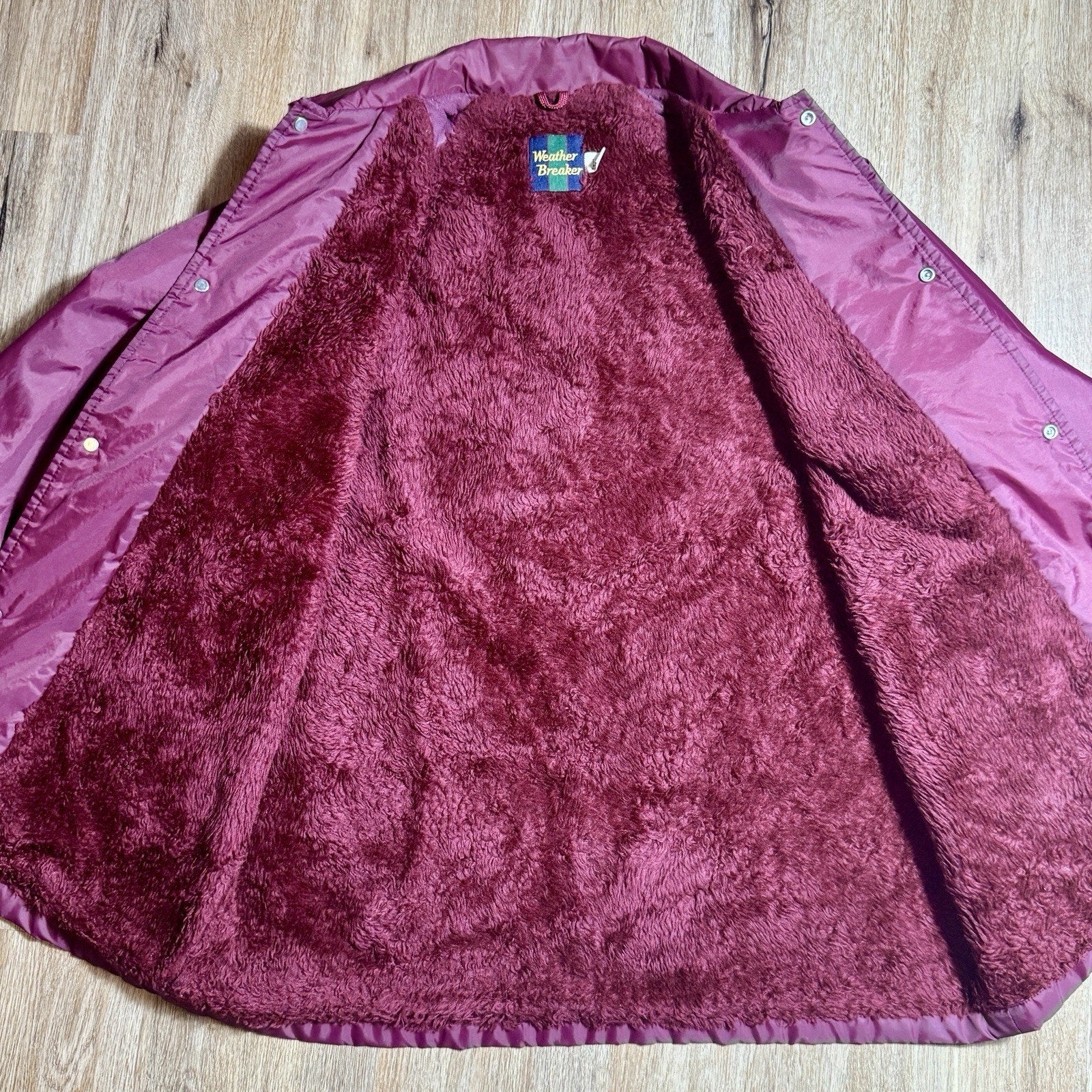 Vtg Weather Breaker Sherpa Lined Coach Jacket USA Burgundy Nylon Men’s L Tall