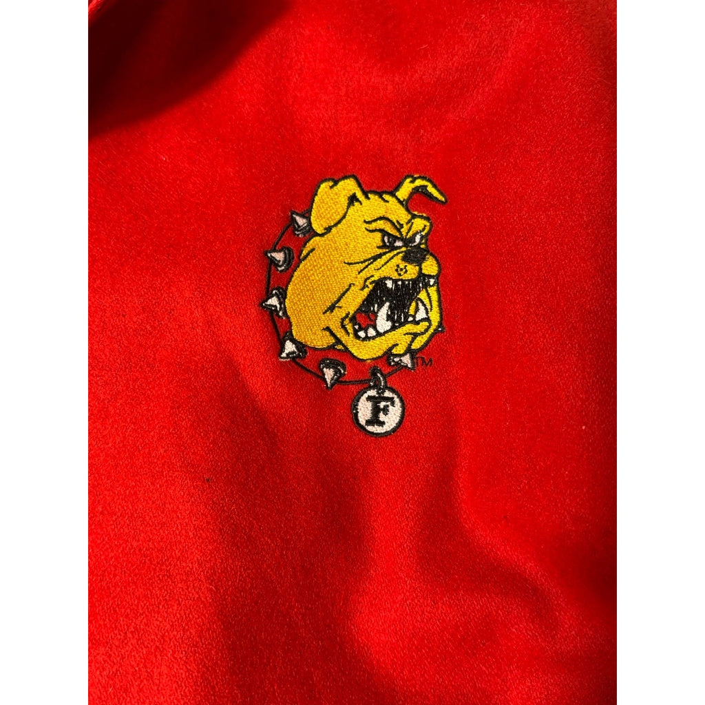 Vtg 80s Ferris State Bulldogs Varsity Jacket Red Mens XXL Snap Front Embroidered