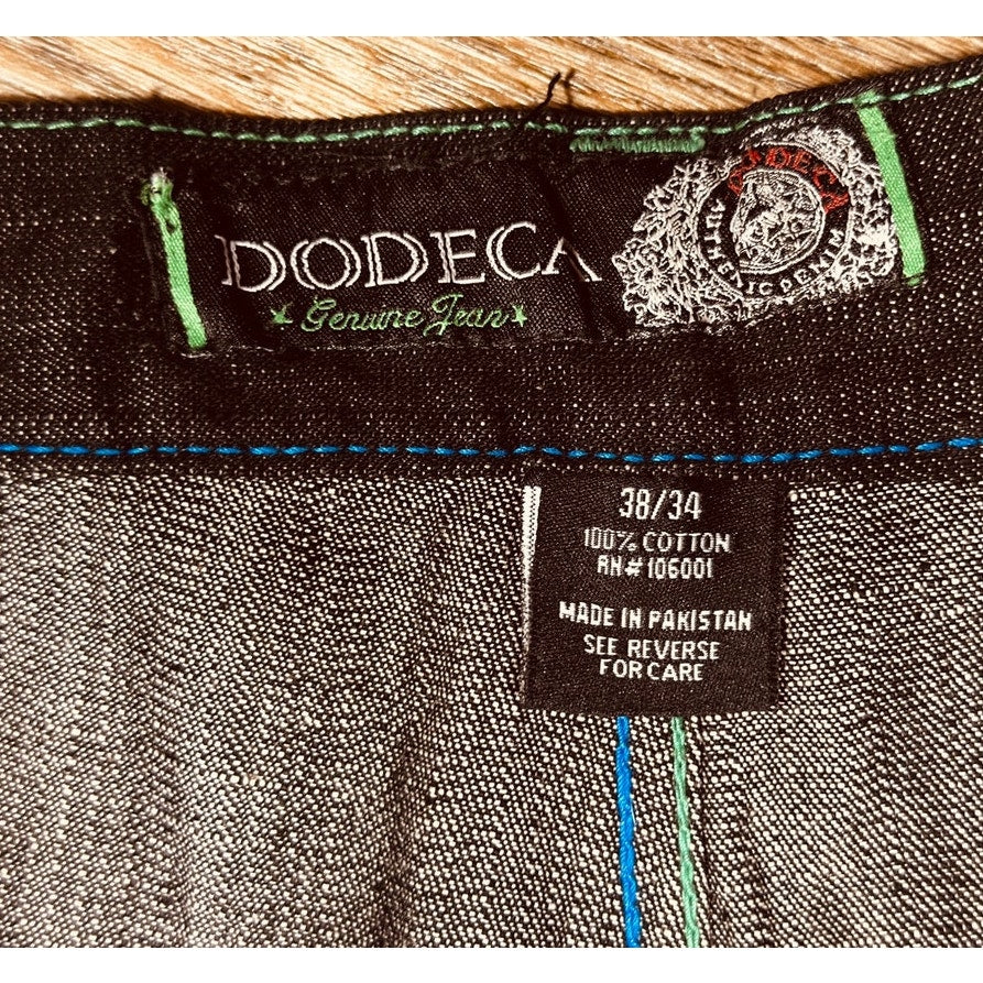 Dodeca Jeans Y2K Dark Wash Wide Leg Graphic Denim 38x34 Rare Streetwear