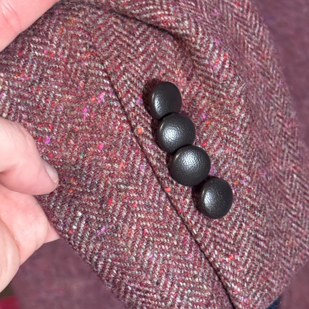 Vintage Burgundy Donegal Tweed Double Breasted Blazer Sport Coat Mens L XL 80s