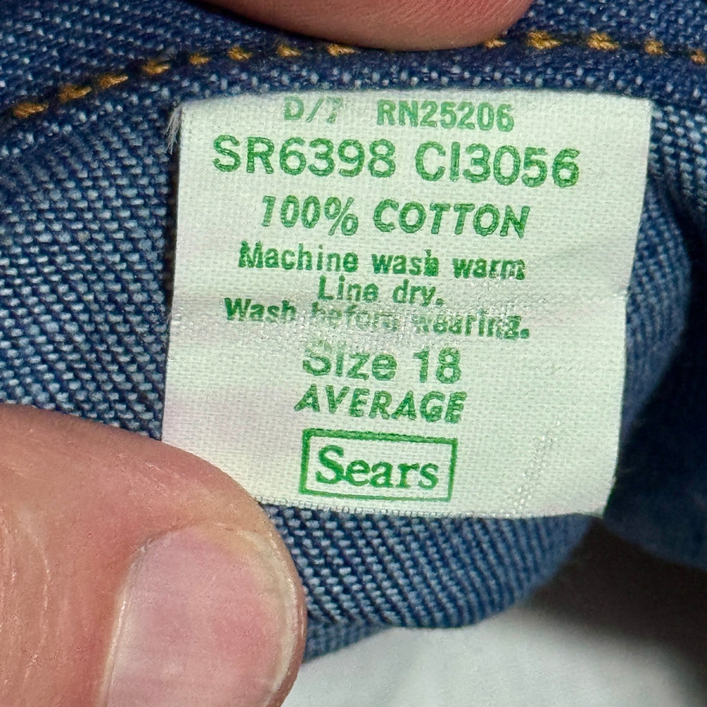 Vintage 70s Sears 100% Cotton Denim Jeans Womens Size 18 High Rise Wide Leg