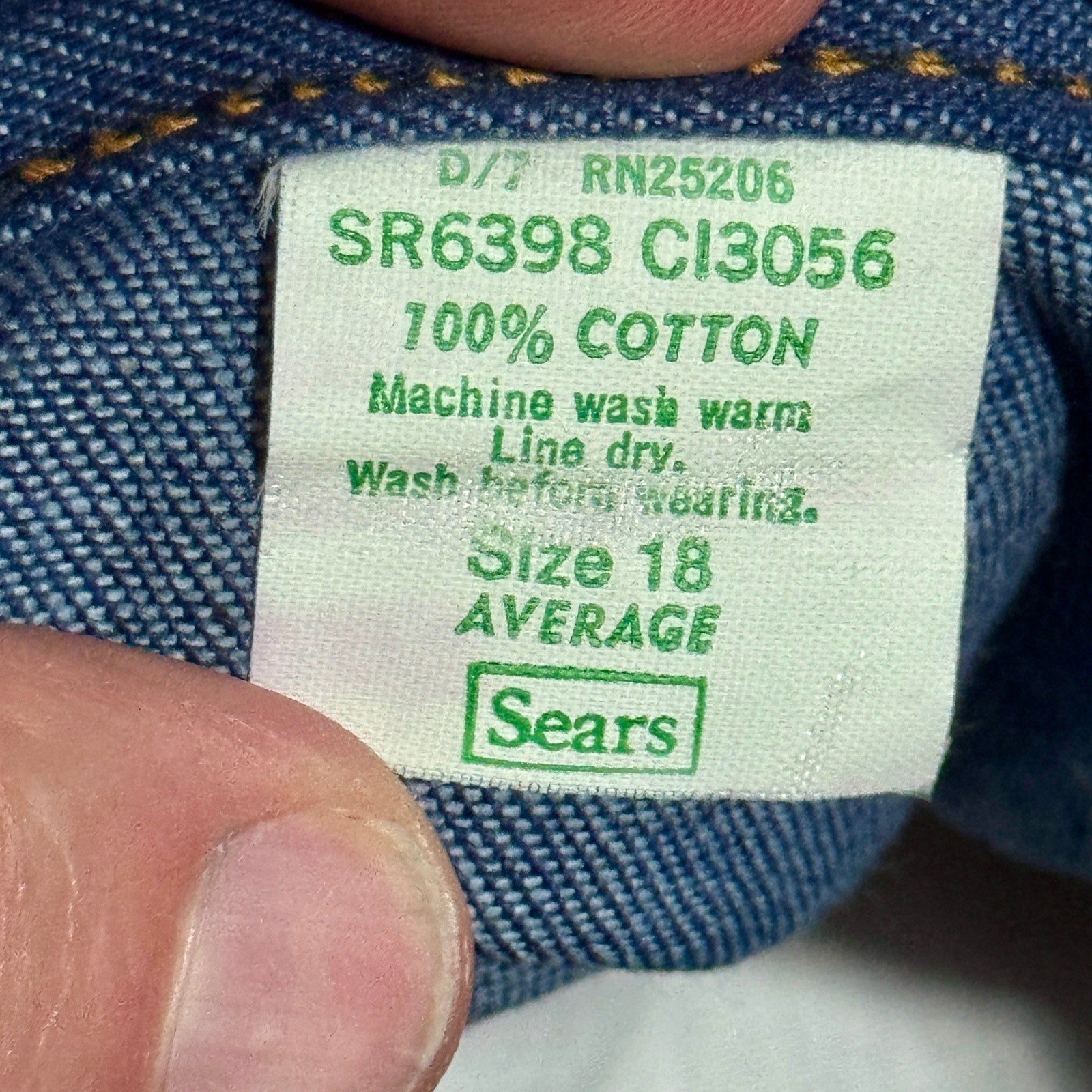Vintage 70s Sears 100% Cotton Denim Jeans Womens Size 18 High Rise Wide Leg