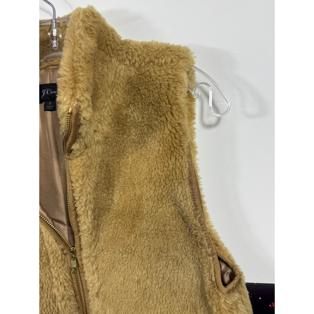 J.Crew Sherpa Fleece Vest Womens Small Beige Tan Teddy Full Zip Cozy Fall 2018