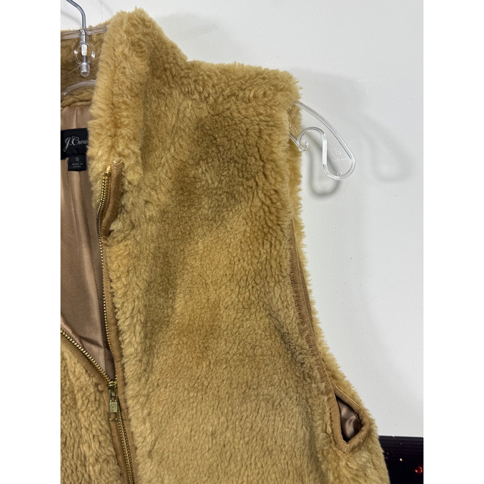 J.Crew Sherpa Fleece Vest Womens Small Beige Tan Teddy Full Zip Cozy Fall 2018