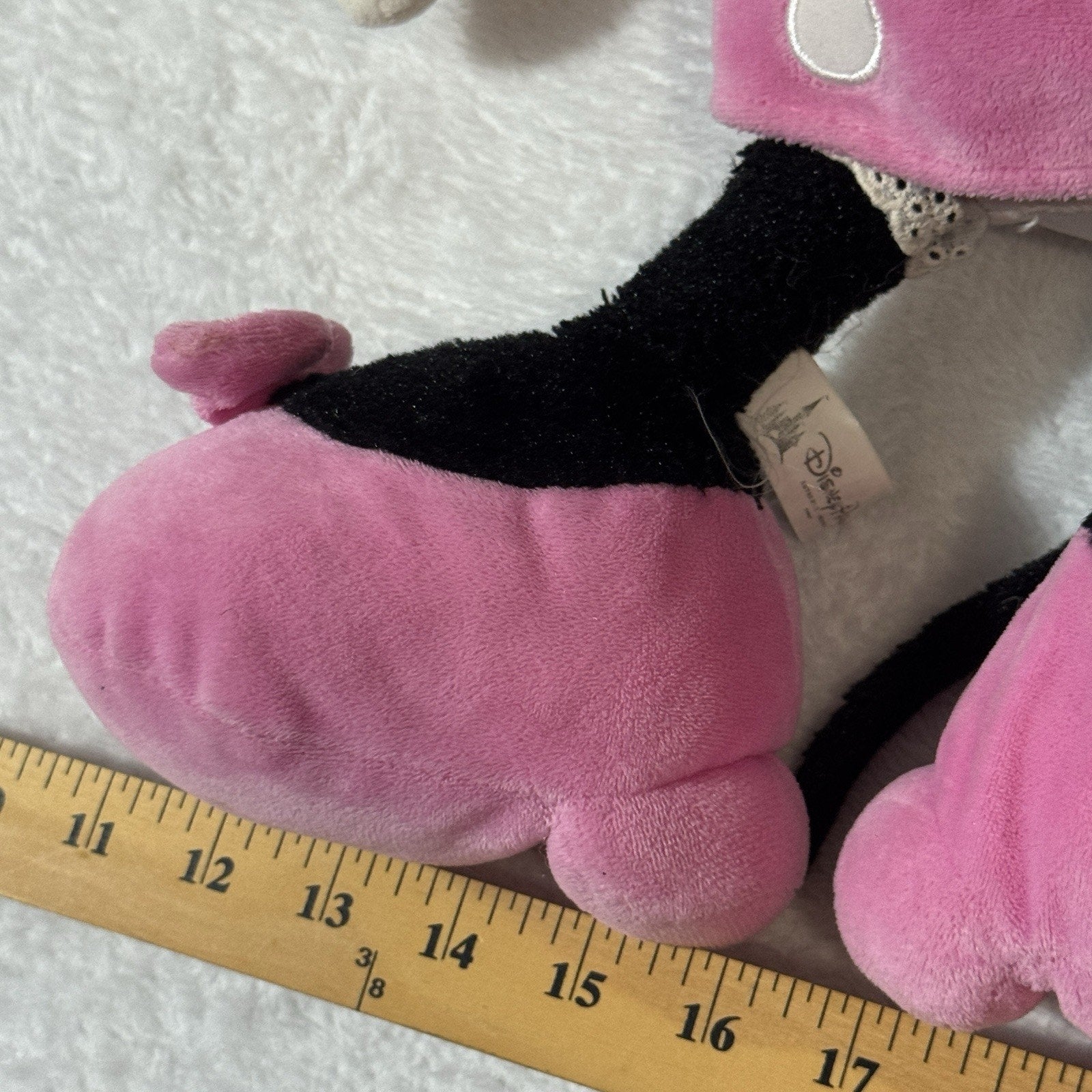 Disney Parks Minnie Mouse Plush 18” Pink Polka Dot Dress Bow Theme Park Used
