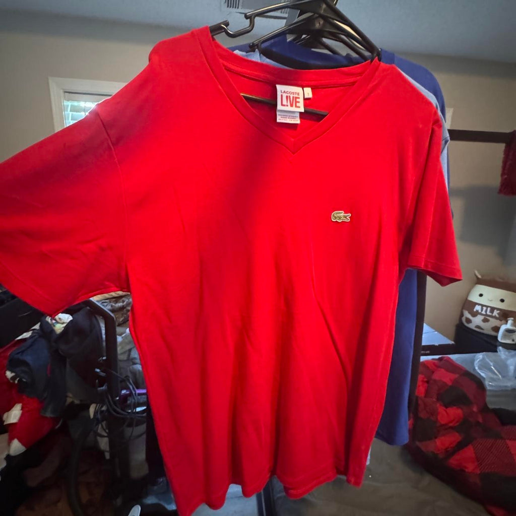 Red lacoste v neck t shirt lacoste