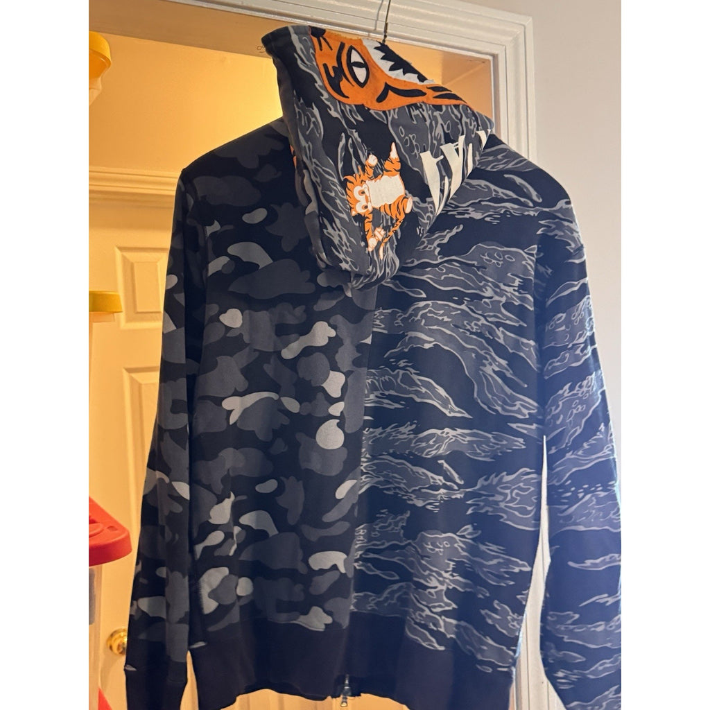 BAPE x Undefeated Tiger Shark Split Camo Full Zip Hoodie Japan XL Rare HTF Y2K