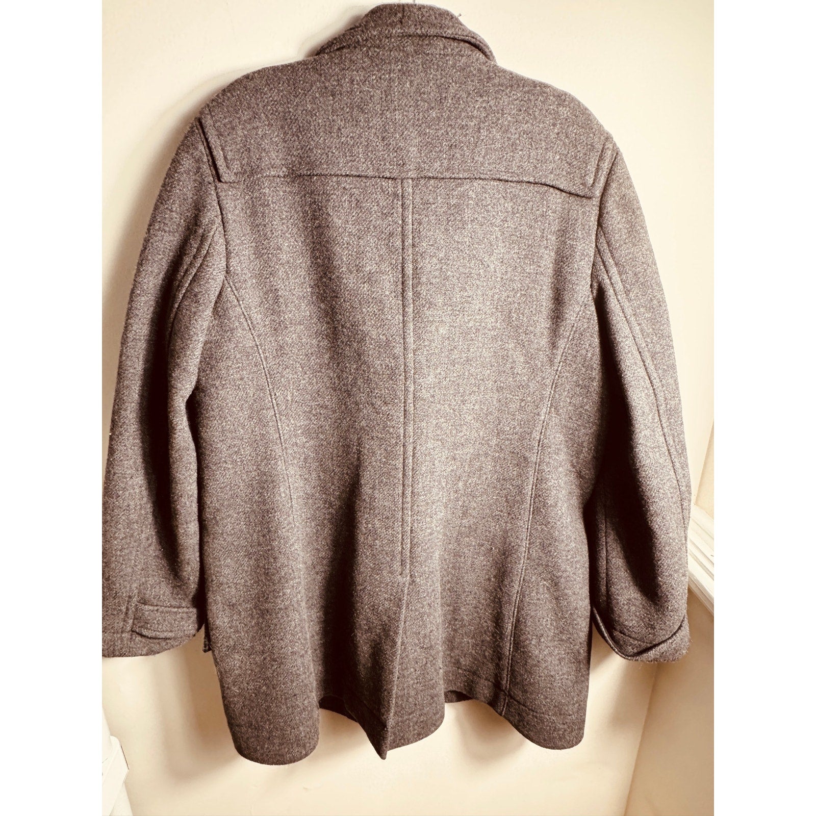 Vintage Banana Republic Gray Wool Duffle Coat Women Large Safari Travel Jacket