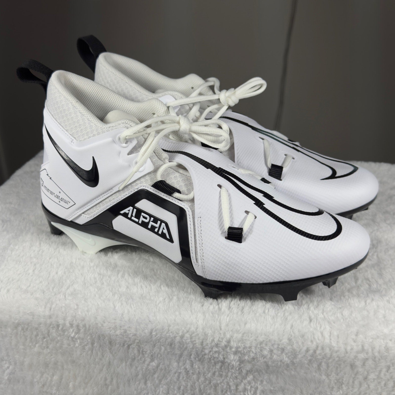 Nike Alpha Menace Pro 3 WD Mid PE Football Cleats White Black DH3292-100 Men13 W
