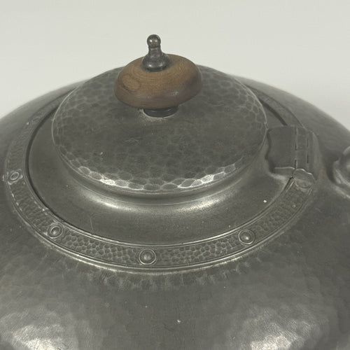 1900s Antique Alex Clark English Pewter Wood No 28 Hand Hammered Teapot London