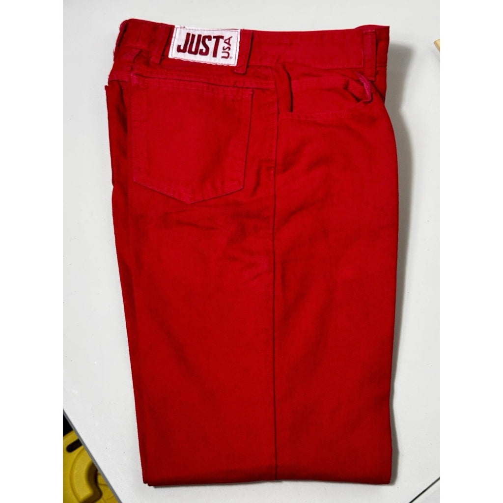 Rare 90 JUST USA Red High Waist Straight Leg Jeans Sz 9 ~ 27” Waist Made in USA