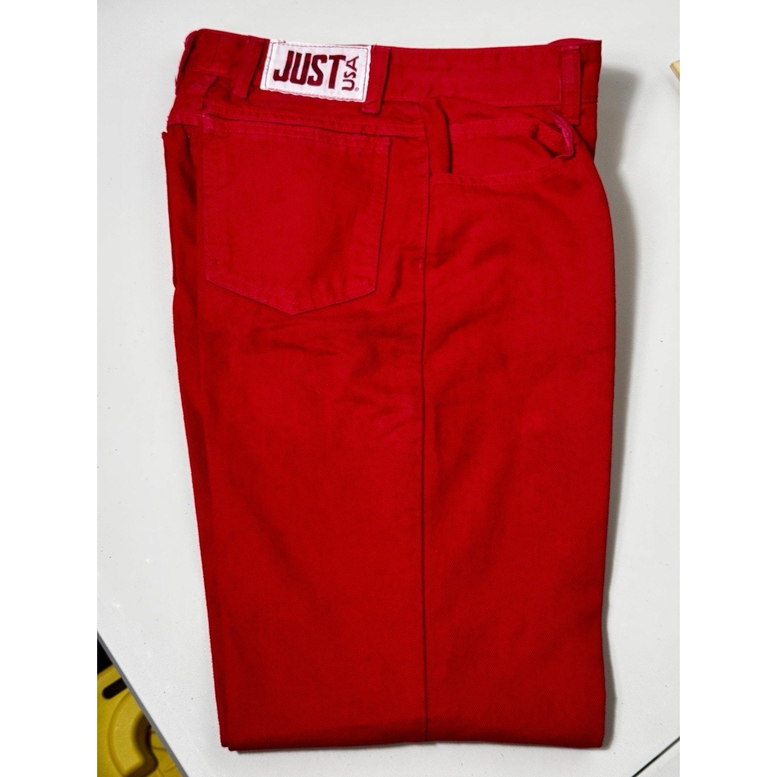 Rare 90 JUST USA Red High Waist Straight Leg Jeans Sz 9 ~ 27” Waist Made in USA