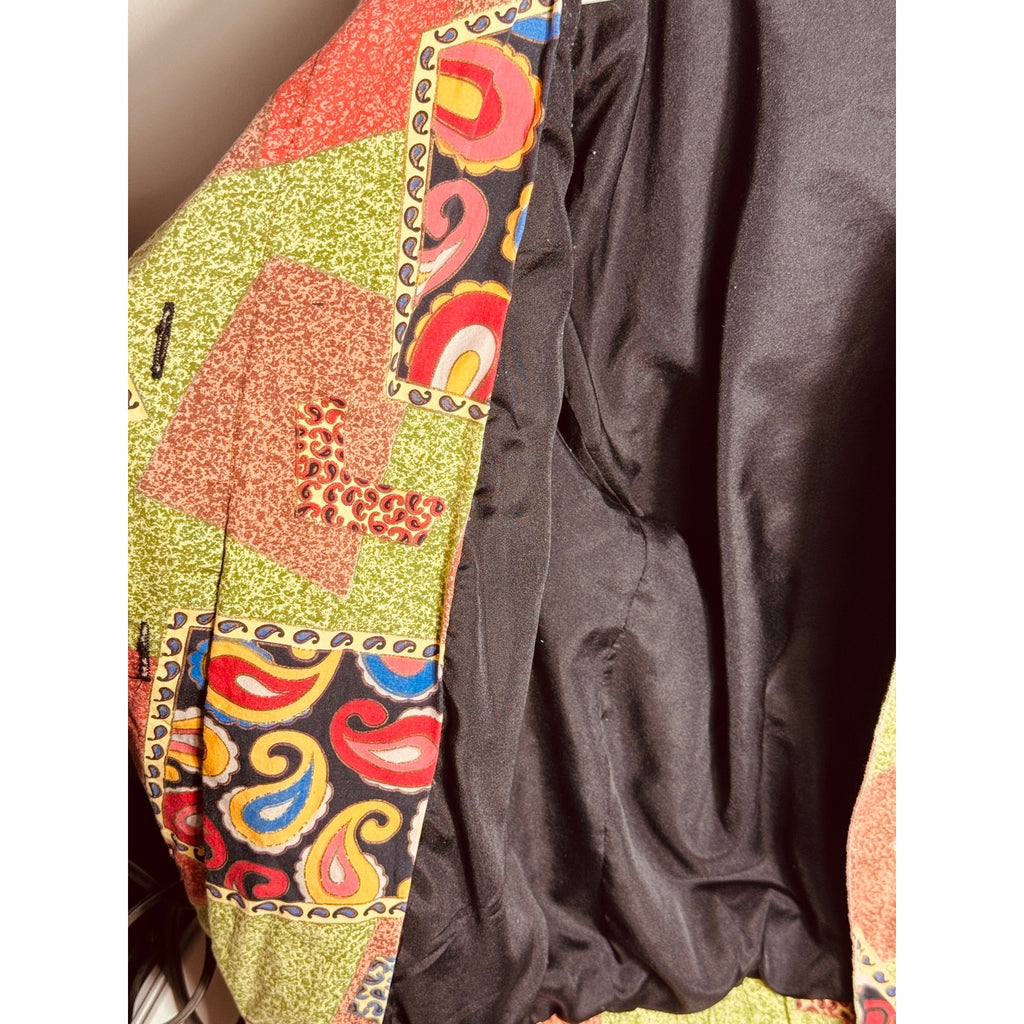 Vintage GDT Too Abstract Patchwork Paisley Jacket Women’s Medium 90s Cropped Boho Retro