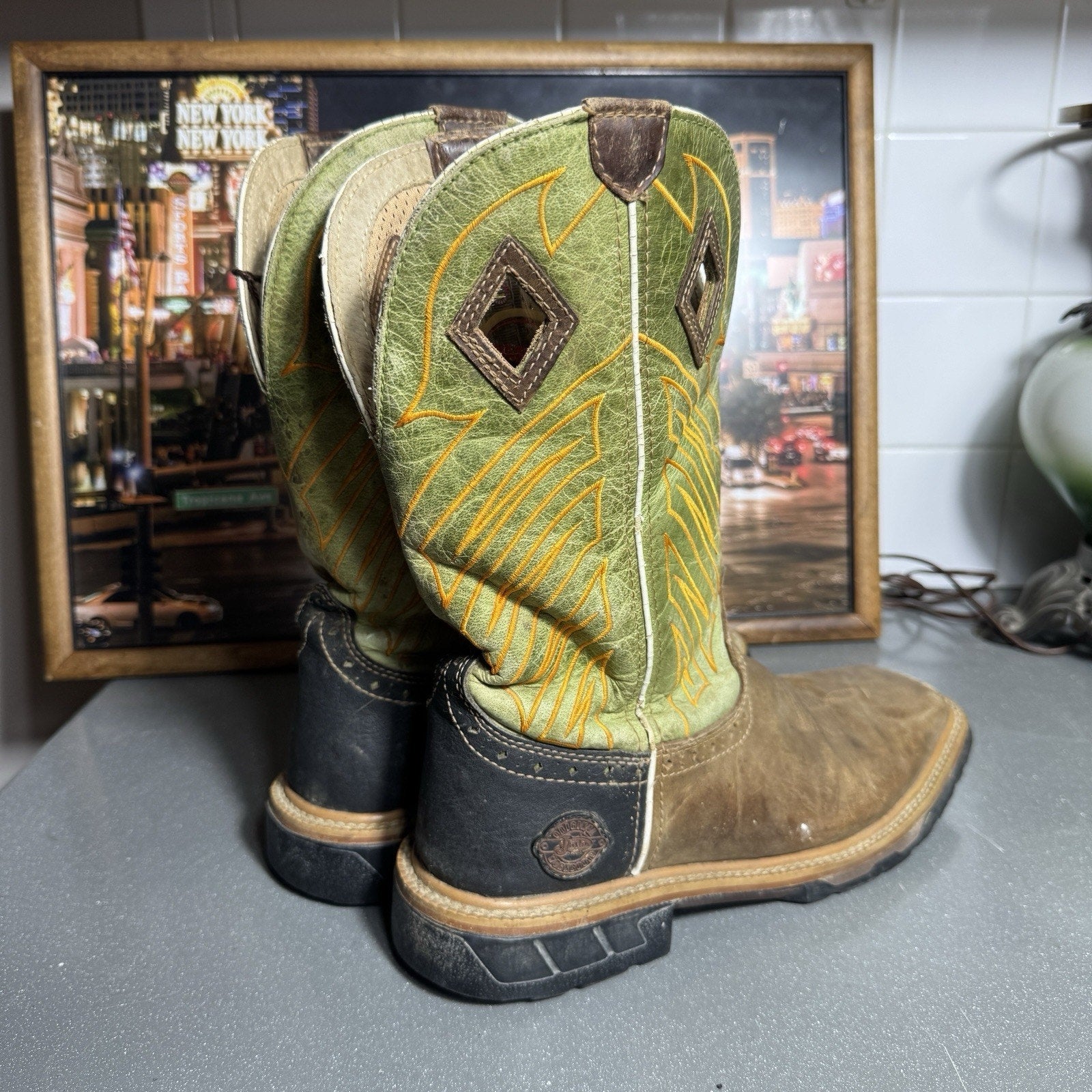 Justin Hybred WK4970 Green Grass Square Toe Wellington EH Work Boots Men’s 8.5D