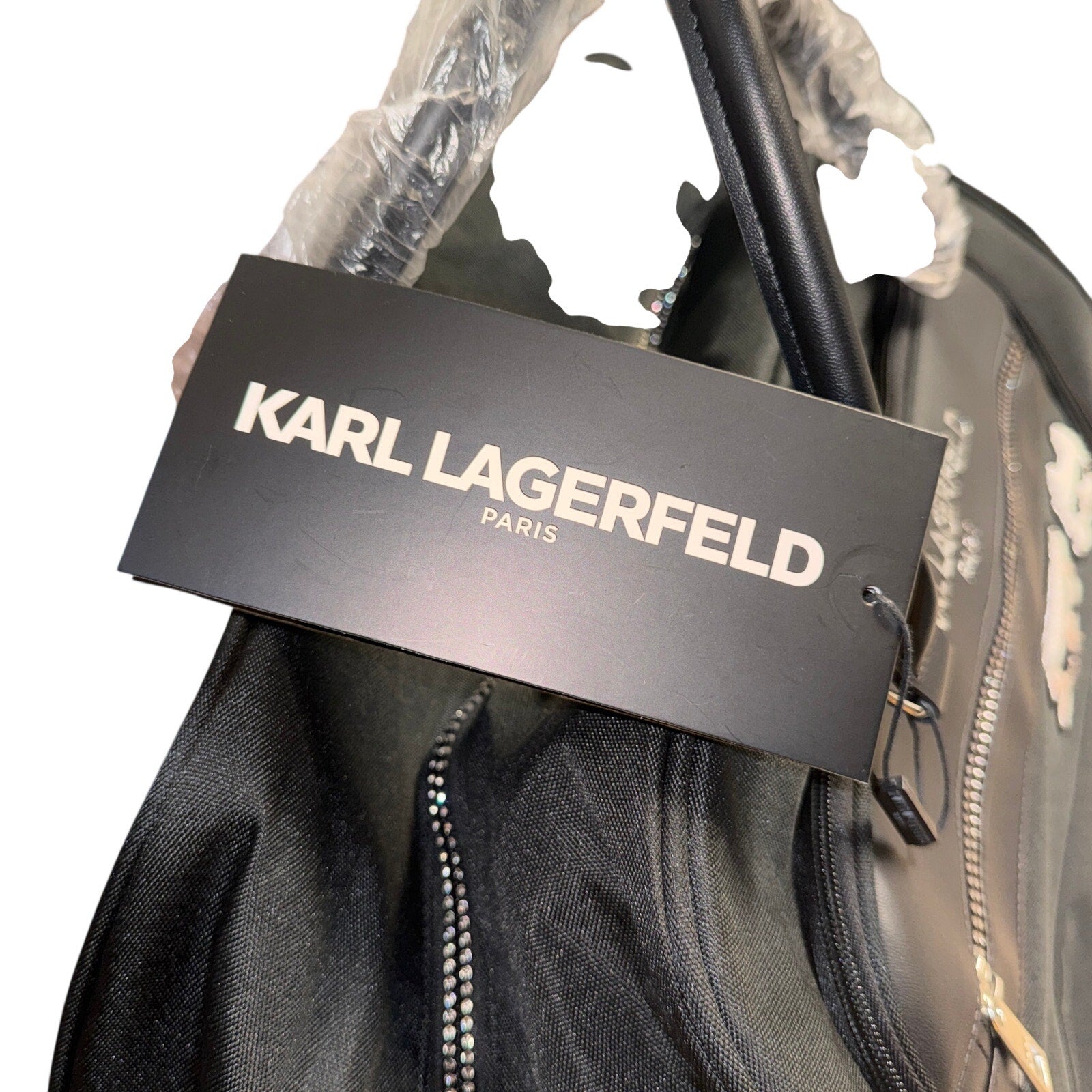 Karl Lagerfeld Paris Ikonik Rolling Weekender Duffel Carry On Luggage Black NWT