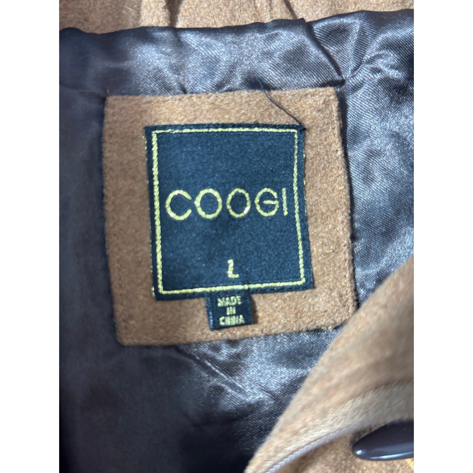 COOGI Wool Blend Toggle Duffle Coat Camel Brown Faux Fur Hood Womens Large 2012