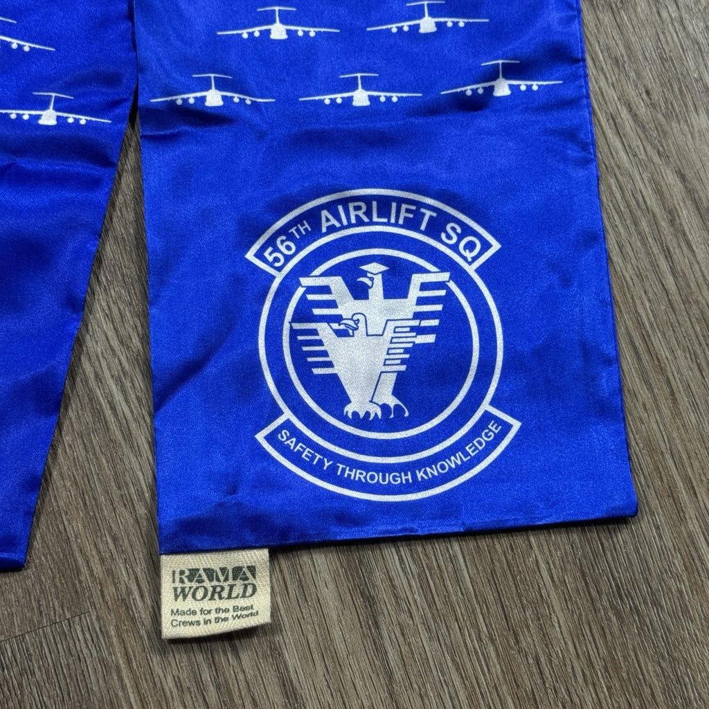 Rama World 56th Airlift Squadron USAF Pilot Scarf Blue C-5 Galaxy Made In USA