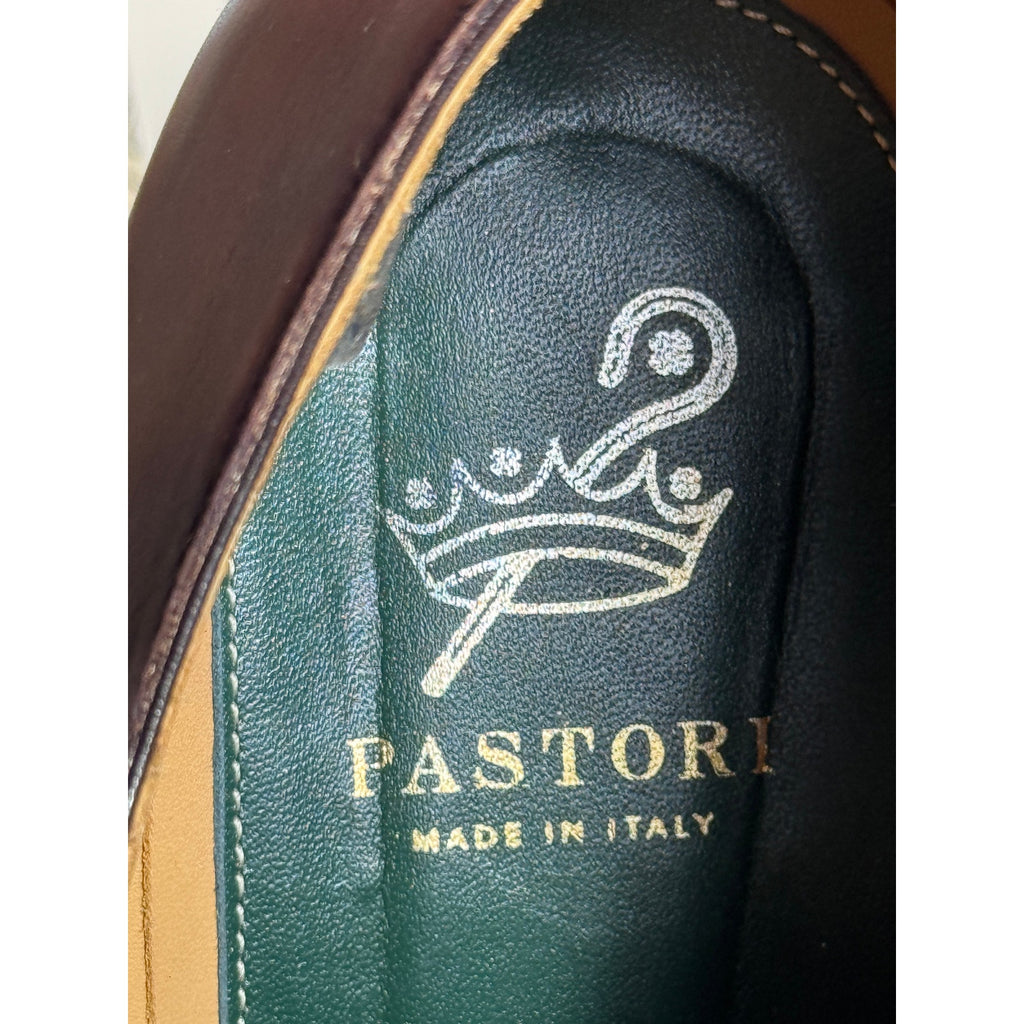 Pastori Handmade Italian Brown Leather Medallion Derby Dress Shoes EU 44 US 11