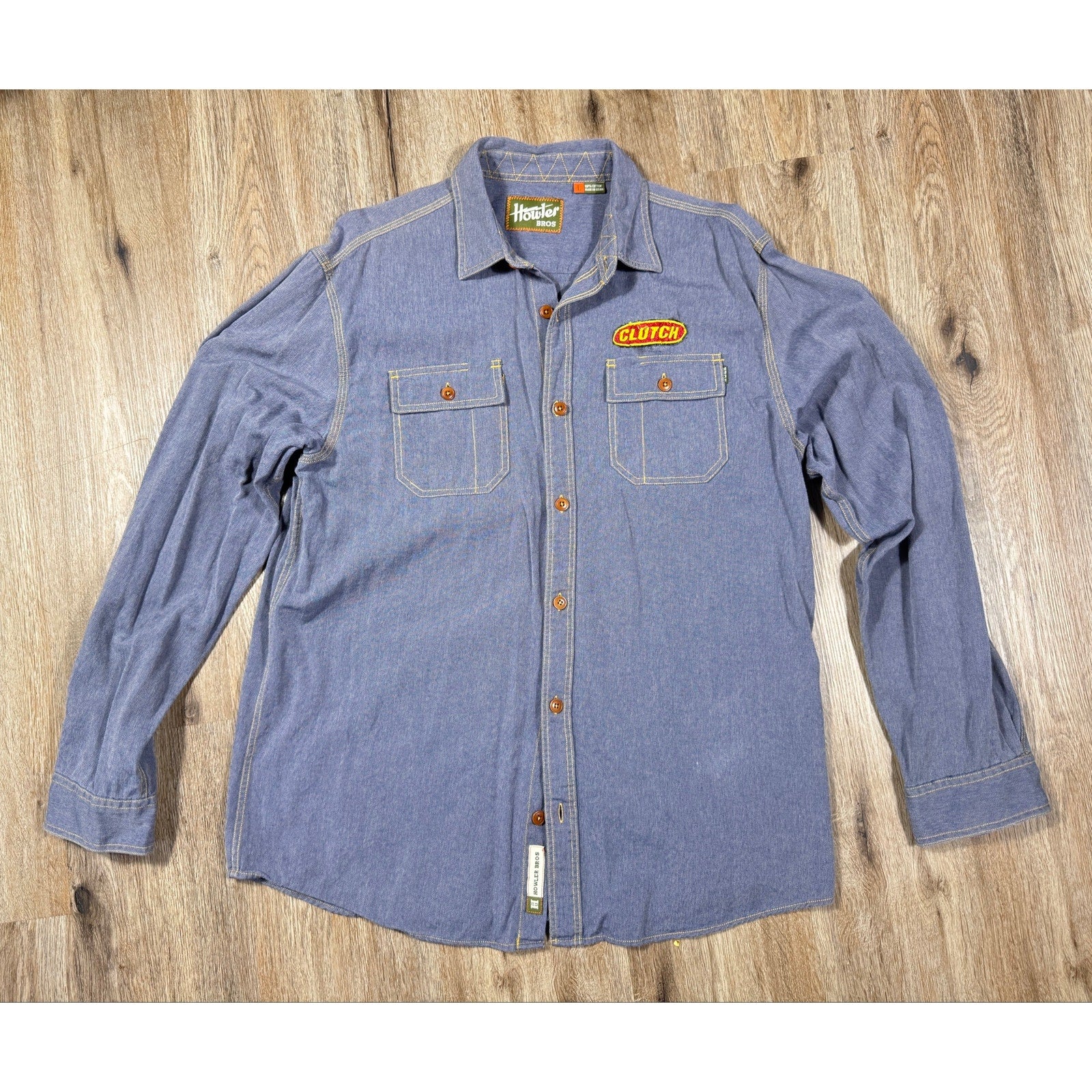 Howler Bros x Clutch Chambray Work Shirt Men’s Large Blue Rare Patch Button Up