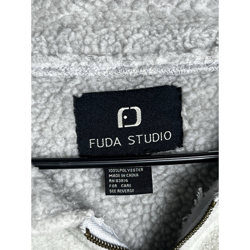 Vintage Fuda Studio Jacket Women’s L Gray Sherpa Fleece Zip-Up Soft Cozy Retro