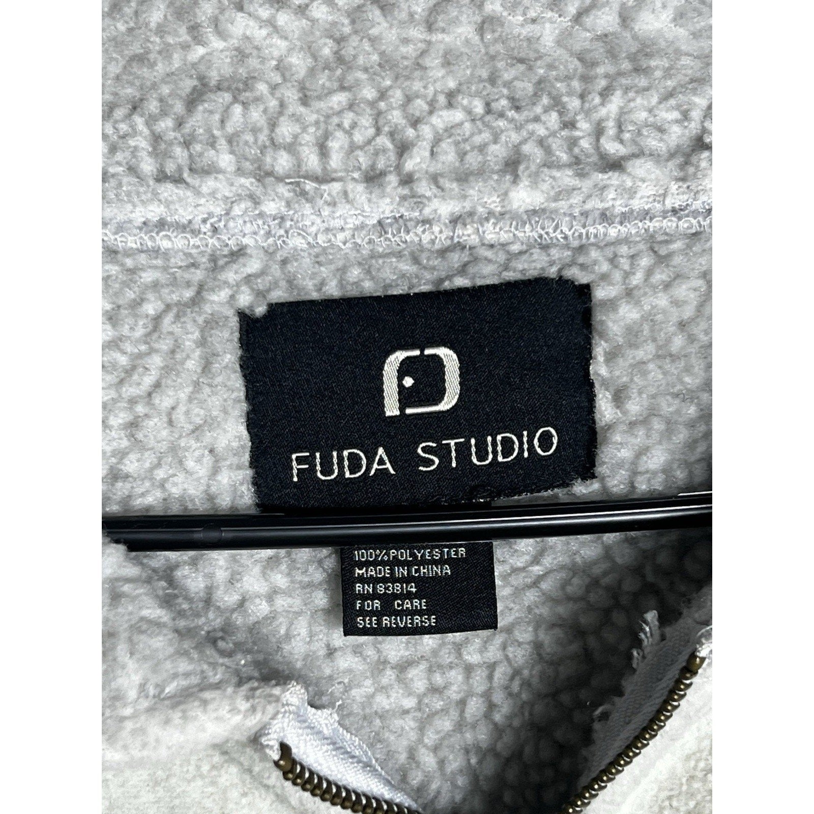 Vintage Fuda Studio Jacket Women’s L Gray Sherpa Fleece Zip-Up Soft Cozy Retro