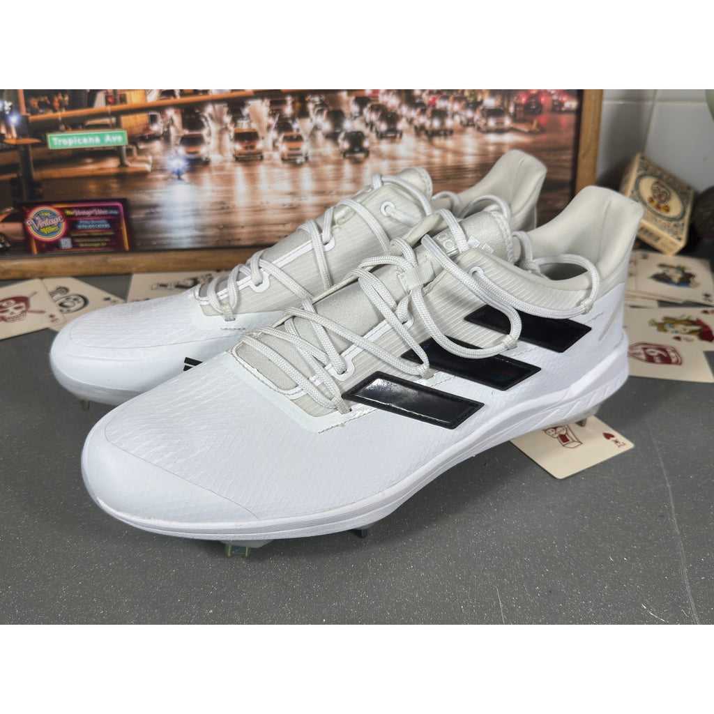 Adidas Adizero Baseball Cleats White Black Metal Spikes Men’s 14 SPG753001