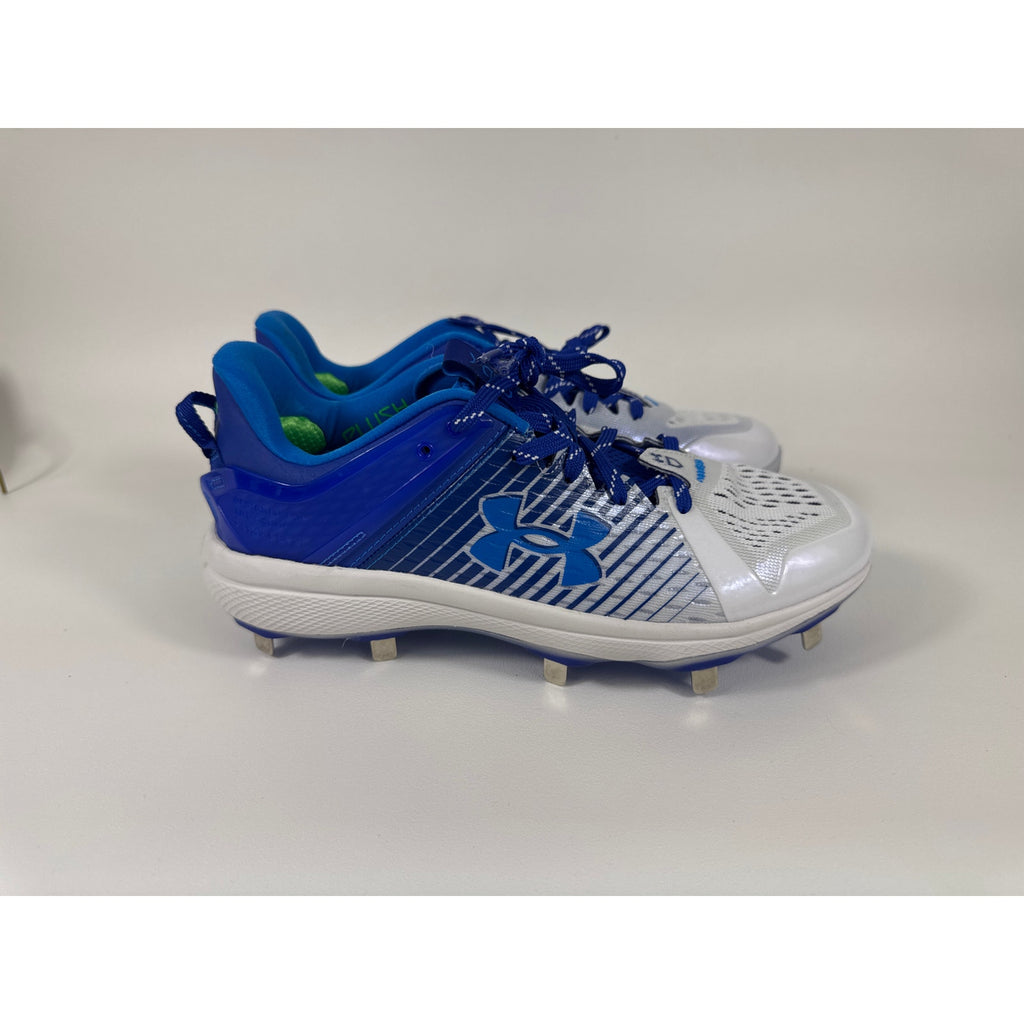 Under Armour Yard Low Metal Baseball Cleats White Blue M 7.5 / W 9  3025592-400