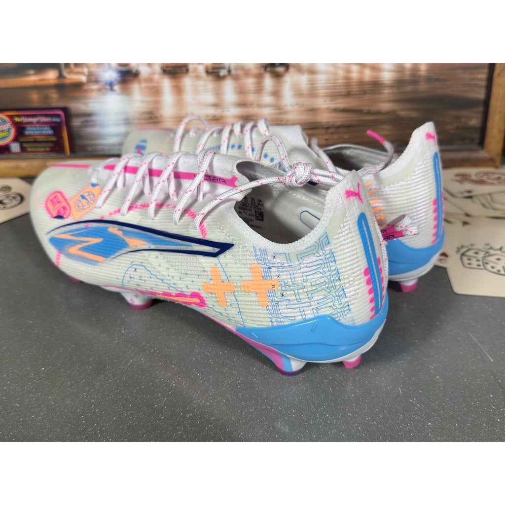 Puma Ultra Match FG/AG Soccer Cleats White Pink Blue 108063-01 Men’s 8.5